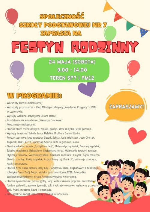 Więcej o: Zapraszamy na Festyn Rodzinny i Edukacyjny Dzień Dziecka